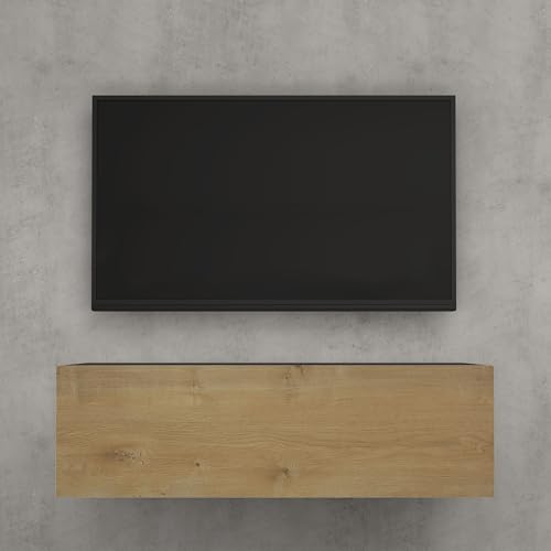 doporro Mobile Porta TV Sospeso 100 cm con Anta Antracite Opaco e Marrone Chiaro, Credenza Bassa da Soggiorno Salotto, Madia Consolle Bicolore per TV Fernsehschrank02