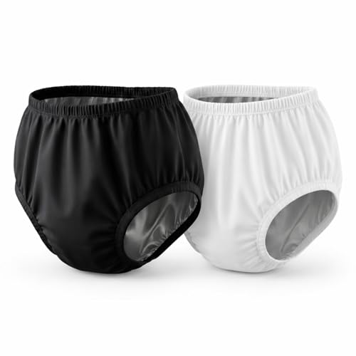 Leakproof Cloth Diaper Covers for Adult, Incontinence Protective Briefs Underwear, Reusable Plastic Pants Special Needs 2Pcs (WhiteBlack, XL)