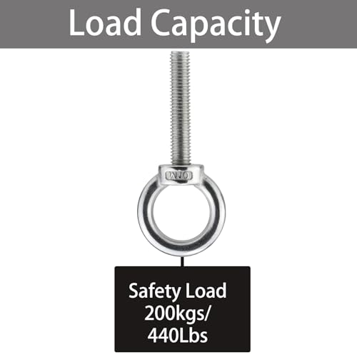 Image of M10 Stainless Steel Eye Bolts with Nuts 4 Pack, M10 x 50mm (3 /8 inch x 2 inch) Long Shoulder Lifting Eye Bolt for Swing Board, Heavy Duty Threaded Ring Screw Eyebolts for Tie Down Straps Outdoor