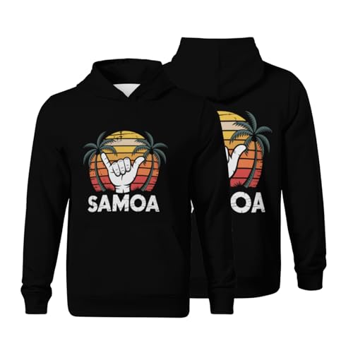 Kids Retro Vintage Samoa Samoan Beach Sunset Surfer Boys Girls Lightweight Kangaroo Pocket Fleece Hoodies