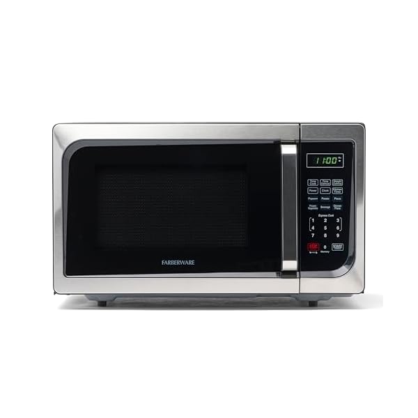 Farberware FM09SSE Classic Countertop Microwave Oven 900-Watt with LED Lighting, Child Lock, Easy Clean Interior, 0.9 Cu. Ft, Stainless Steel