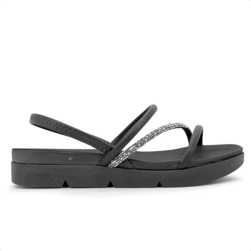 Sandália Feminina Com Strass Beira Rio 8387.530 Cor:Preto Grafite/Aurora Boreal;Tamanho:34