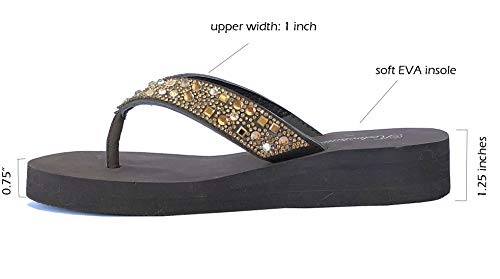 Image of REDVOLUTION New Women's Rhinestone Sandals High | Low Platform T-Strap Jewel Sandals High Wedge Flip Flops