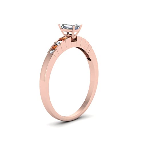 Image of 55Carat Choose Your Gemstone Diamond CZ Graduated Accent Ring Rose Gold Plated Emerald Shape Petite Engagement Rings Everyday Jewelry Wedding Jewelry Handmade Gifts for Wife US Size 4 to 12