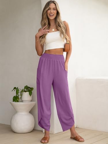 Image of ANRABESS Womens Wide Leg Palazzo Capri Pants 2026 Summer Casual High Waisted Barrel Lounge Flowy Cropped Beach Work Trousers