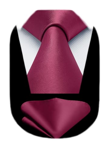Image of HISDERN Mens Solid Color Ties Formal Satin Necktie and Pocket Square Set Classic Wedding Business Tie & Handkerchief