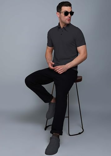 Image of INKKR Men Soild Polo Neck Texture T-Shirt