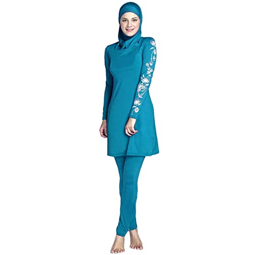 ziyimaoyi - Burkini, traje de baño islámico para mujer y niña, bañador modesto musulmán, con Hijab, Mujer, azul celeste, XL