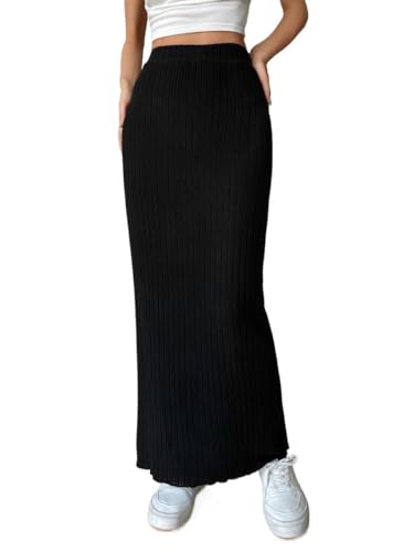 Plain High Waist Slit Knit Long Skirt 2025 Fashion Skirts for Women