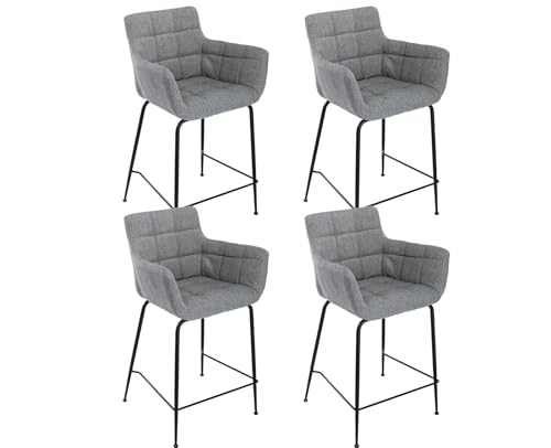 DAYALANE Lot de 4 Tabourets Bar avec Dossier et Repose-Pieds Chaise Haute Cuisine avec Accoudoir Cadre en Métal Chaise de Bar en Tissu pour Bistrots, Gris