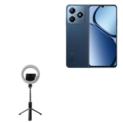 BoxWave Stand and Mount Compatible with Realme C63 - RingLight SelfiePod, Selfie Stick Extendable Arm with Ring Light - Jet Black