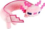 Mattel Minecraft Axolotl Neck Pillow, Plush Toy with Sound Feature, Curved to Stay in Place