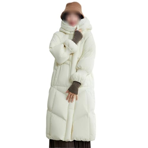 SUMEWDA BUKODAZ Chaqueta con capucha de longitud media for mujer, abrigo cálido y grueso con plumón de pato de invierno(Medium)