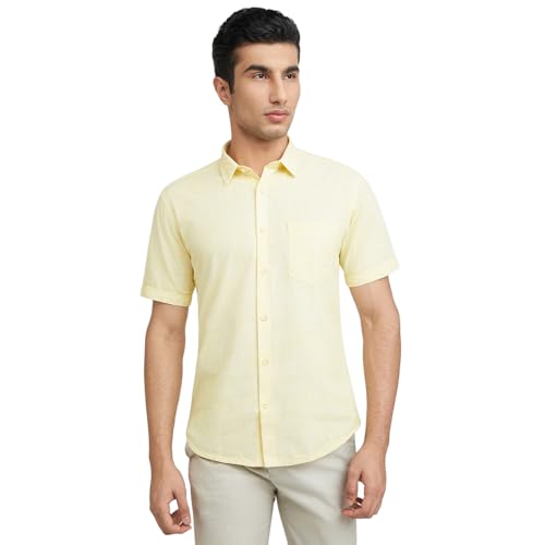 Image of Park Avenue Men's Pure Cotton Chambray Pattern Slim Fit Ainsley Collar Half Sleeve Casual Shirt