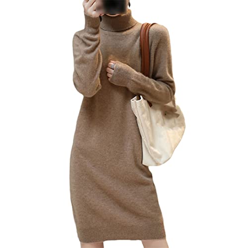 Robe longue en tricot pour femme 100% laine et cachemire de couleur camel taille L