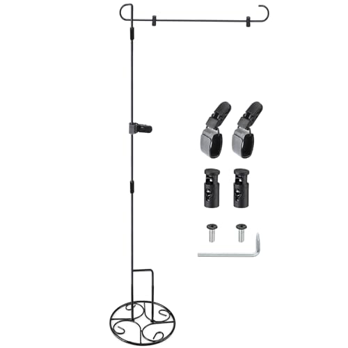 Sunnychicc 2 Pcs Garden Flag Stand with Base Above Ground Metal Yard Flag Pole Holder with One Tiger Clip Two Spring Stoppers for Fall Christmas Holiday Outdoor Decoration(Classic Style)