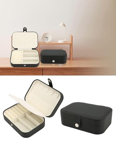 Image of Cortina Jewellery Organiser PU Leather Zipper | Portable Storage Box Case with Dividers | Container for Rings, Earrings, Necklace Home Organizer - Black
