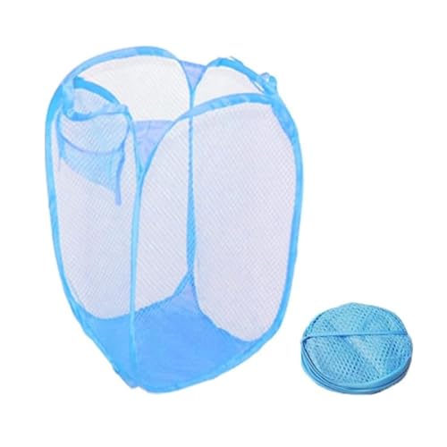HOMESHOPA Laundry Baskets Pop Up Mesh Washing Bag Blue Foldable Dirty Clothes Baskets with Handles&Side Pocket Collapsible Toy Tidy Storage Organiser Great for Kids Room College Dorm Travel