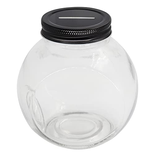 Mczcent Tirelire en Verre, Tirelires Transparente avec Couvercle Noir à Fente pour Toutes Pièces en Euros, Dégager Tire-Lire Piggy Coin Bank Jar Box pour...