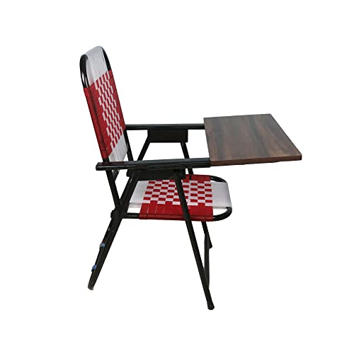 Image of Adjustable Writing Pad Study Desk Chair | Mild Steel Foldable Frame | Comfortable Red & White Niwar Seat | Ideal for Coaching, Home, Kids, Students, Office, Study Room Use (Red & White)