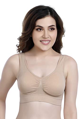 Image of PLUMBURY Women's Nylon Spandex Padded Sports Bra, Beige
