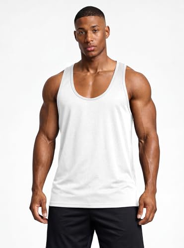 Herren Sport Tanktop Muskelshirt Atmungsaktiv Schnelltrocknend Gym Fitness Ärmellos Shirt Bodybuilding Training Laufshirt Slim Fit Racerback Weiß M