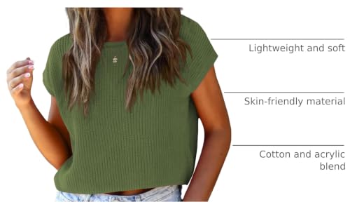 Image of LCXWFE Womens Summer Cropped Sweater Vest Trendy Cap Sleeve Crop Tops Crew Neck Loose Knit Tank Top