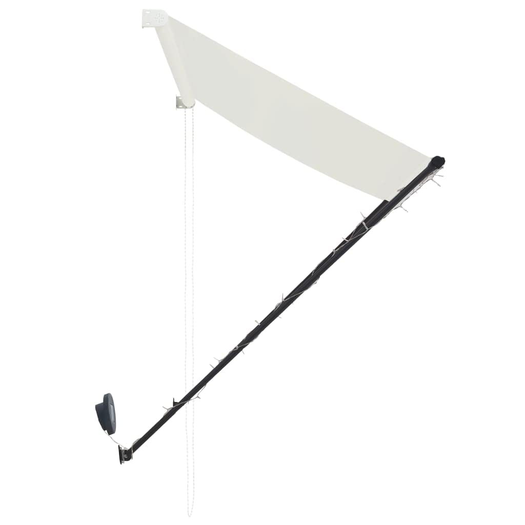 HOMIUSE Einziehbare Markise 350x150 cm mit Solarmodul und LED Leiste Klemmmarkise Balkonmarkise Fenstermarkise Handbetrieben UV Beständig Höhenverstellbar Wasserdicht Creme Polyester