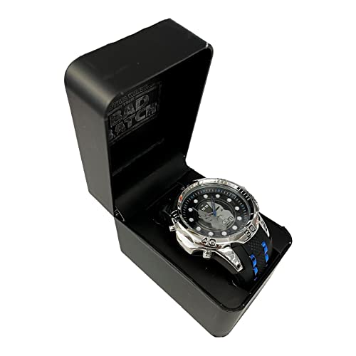 Image of Accutime Men's Disney LucasFilm Star Wars: The Bad Batch Silver Analog Quartz Wrist Watch with Blue Accents, Black Strap for Male, man, Adult (Model: BAD9001AZ)
