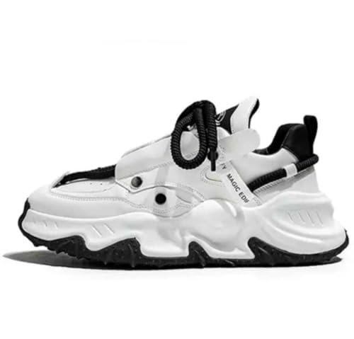 Image of Men's Chunky Sneakers, Faux Leather Upper, Lace-up, Round Toe, Streetwear Style, Casual Wear