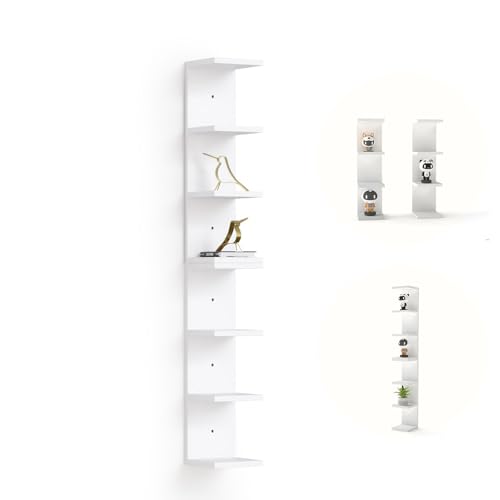 7 Tier White Floating Shelves, Wall Shelf Unit for Wall Decor Vanity Bedroom Living Room, Narrow...