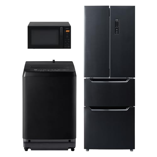 アイリスオーヤマ 新生活セット 家電セット 3点セット 洗濯機8kg 黒+冷蔵庫320L 黒+レンジ17L 黒