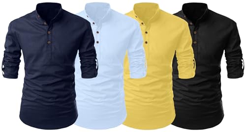 T-shirt Kurta homme coton mélangé lot de 4 hauts droits coupe normale FINIVO FASHION