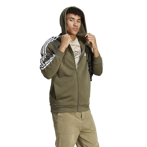 Image of adidas Essentials Men's Fleece 3-Stripes Full-Zip Hoodie Top with Hood