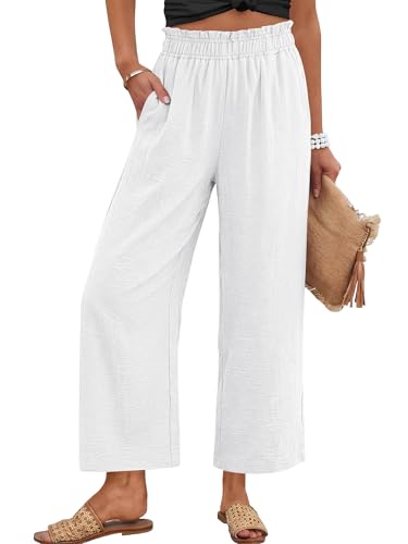 Image of ANRABESS Womens Wide Leg Cropped Palazzo Pants | Lightweight Breathable Elastic High Waisted Pants, Beach Vacation Flowy, Lounge & Casual Summer Trousers with Pockets