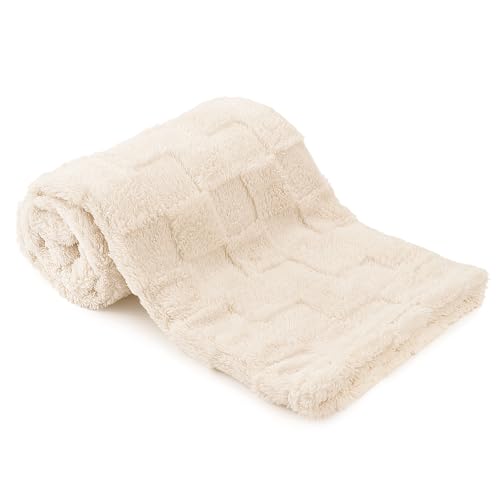 Image of Plush Soft with Square Checkered Baby Blanket,Fleece Infant Toddler Blankets for Girls Boys,Warm Lightweight Breathable Newborn Receiving Blankets for Crib Stroller 30"×39"(Beige,Square)
