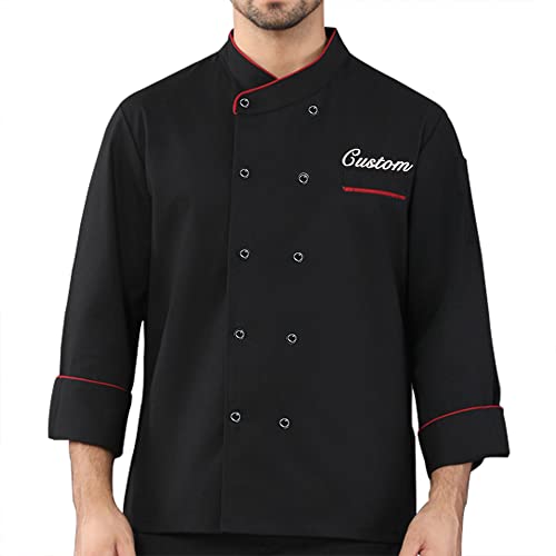 Pekdi Personalized Chef Coat Custom Chef Jacket Long Sleeve Embroidered Chef Shirts Black Kitchen Uniforms Clothes for Men Women