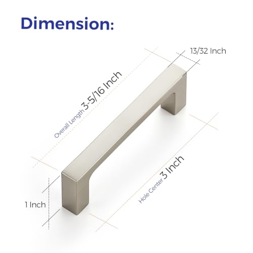 Image of Ravinte Brushed Nickel Kitchen Cabinet Solid Handles,3 Inch,5 Pack | Solid Zinc Alloy, Modern Slim Style, Square Design, Deep-Thread Firm Base, Screws Included, for Kitchen Drawers & Cupboards