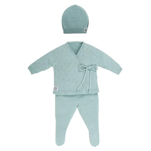 MINUTUS Conjunto Bebé Aire con Gorro, Primera Puesta, Ropa Recién Nacido, Jersey y Polaina 100% Algodón, 2 Piezas (Mint, 0-1 mes (50 a 56cm))