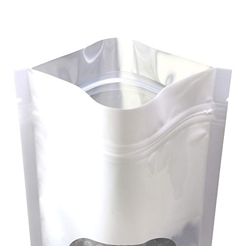 Double-Sided Matte/Glossy Color With Clear Round Window Stand-Up Pouch (100 Bags/Pack) (4" X 6.3", Glossy White) #TOP1
