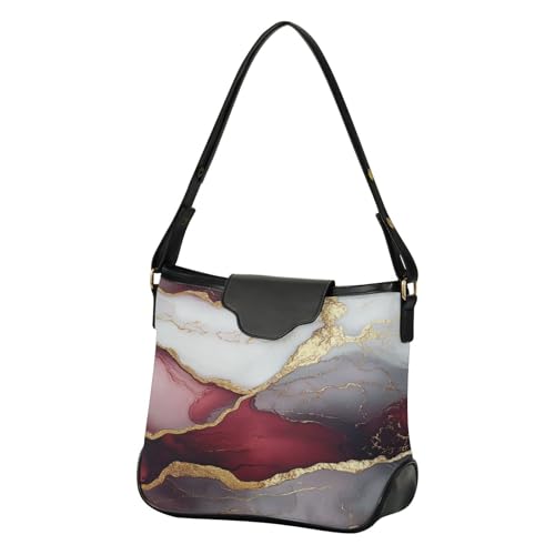 Sac à bandoulière marbre bordeaux et blanc pour femme avec bretelles amovibles