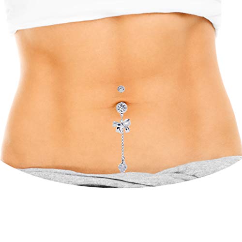 Mutreso Belly Button Navel Ring Surgical Steel Curved Barbell Bananabell Bowknot Navel Piercing Body Jewelry #TOP3
