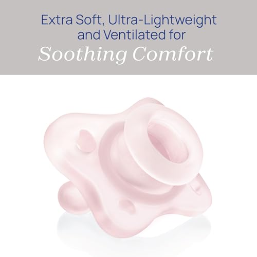 Image of Chicco PhysioForma Mini Orthodontic Pacifier for Babies 0-2 Months, Ultra Light & Small, 100% Soft Silicone, Supports Breathing, One-Piece Design, Included Sterilizing Case, BPA Free, 2-Pack, Pink
