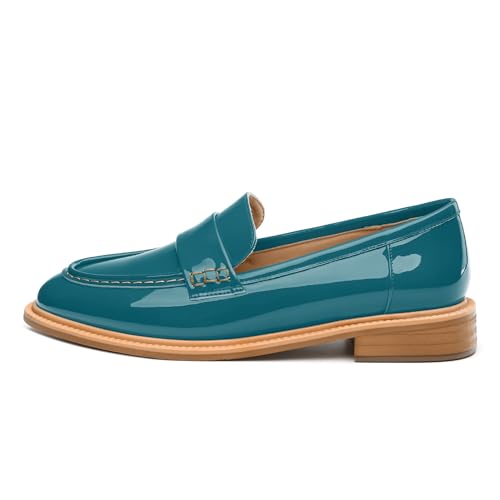 Image of JUSTDANNI Loafers for Women Slip On Shoes with Round Toe 1.2-Inch Low Chunky Block Heel Patent Comfortable Casual Dress Pump Shoes for Wedding Party Work Shopping Dating