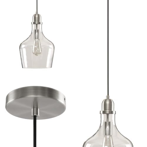 Image of INK+IVY Auburn Pendant Kitchen Lighting for Dining Room, Industrial Lights, Hand-blown Glass Bell Shaped Pendant Light for Kitchen Island, Foyer, Bedroom, 9 inch Dia x 95.5 inch H, Silver /Clear