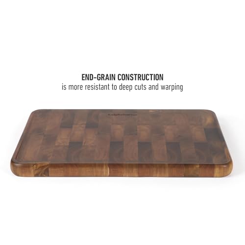Image of Calphalon Edge Guard Cutting Board, 18 x 12-Inch End-Grain Acacia Wood Cutting Board, Heavy-Duty Wooden Chopping Block for Stable Meal Prep