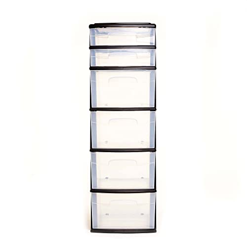 Homz-Plastic-6-Clear-Drawer-Medium-Home-Storage-Container-Tower-with-4-Large-Drawers-and-2-Small-Drawers-Black-Frame