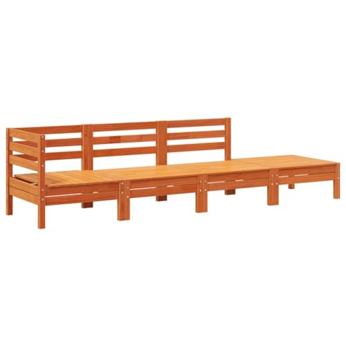 vidaXL Sofá de Jardín de 4 Plazas, Sofá Esquinero Exterior, Asiento Modular, Mueble para Patio Terraza Balcón, Madera Maciza de Pino Marrón Cera