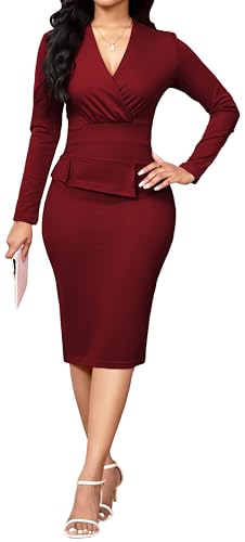 Image of Oxgmoky Women's Elegant Dresses Work Business Dress Bodycon Long Sleeve Pencil Dress