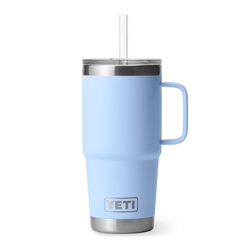 Image of YETI Rambler 25 oz Tumbler with Handle and Straw Lid, Travel Mug Water Tumbler, Vacuum Insulated Cup with Handle, Stainless Steel, Big Sky Blue
